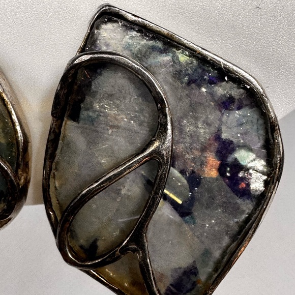 Vtg URI RAMOT Earrings ISRAEL 950 Silver Modernist Antique Roman Glass Clip on - Picture 13 of 17